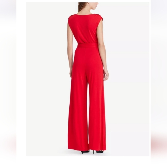 RALPH LAUREN Black Label V Neck Wide Leg Stretch Jumpsuit In Red. Size 2X NWT - Picture 4 of 11